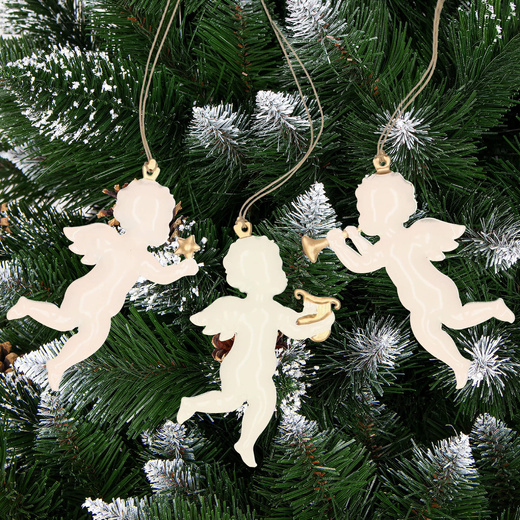 Świąteczne zawieszki 7cm metalowe aniołki zestaw 3 szt. kremowy