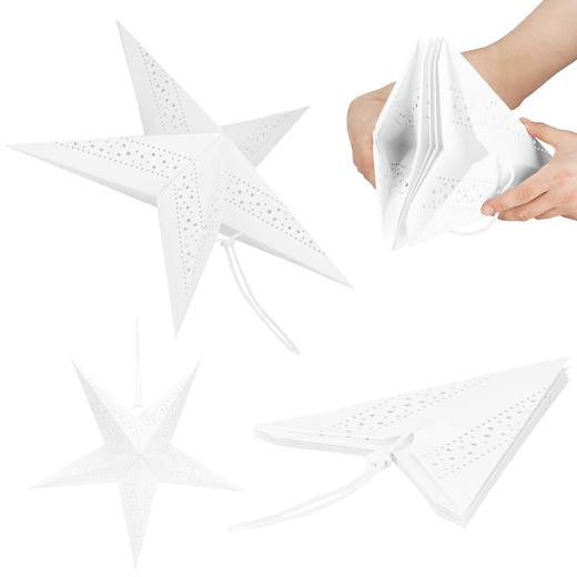 Gwiazda świąteczna papierowa biała i lampki choinkowe led ciepły biały