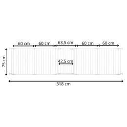 Bramka zabezpieczająca z barierkami 5 elementow 318 cm biała
