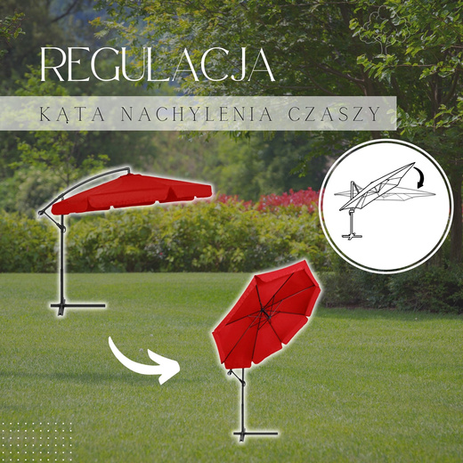 Parasol ogrodowy na wysięgniku 350 cm składany z pokrowcem, na balkon, taras czerwony