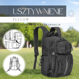 Plecak wojskowy, turystyczny z kieszeniami survival czarny