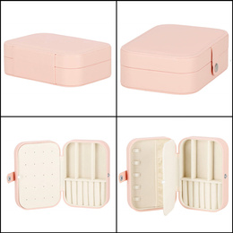 Szkatułka na biżuterię ekoskóra 16x11x5 cm różowy organizer z przegródkami