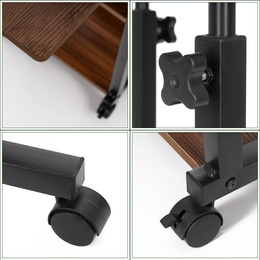 Stolik na kółkach regulowany 76-86 cm biurko mobilne pod laptopa ciemnobrązowe