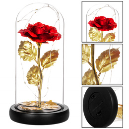 Wieczna róża w szkle 22 cm świecąca ozdoba LED prezent czerwona