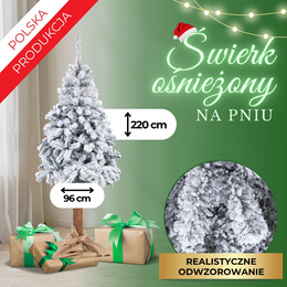 Choinka sztuczna na pniu 220 cm świerk śnieżony