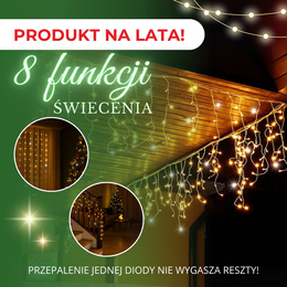 Kurtyna świetlna 300 led girlanda, lampki wewnętrzno-zewnętrzne sople ciepły biały