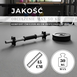 Gryf krótki 45 cm do hantli z zaciskami zestaw 2 szt. gwintowane 25 mm stal chromowana