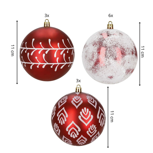 Bombki choinkowe 11 cm 12 szt. zestaw ozdoby świąteczne zdobione czerwone białe
