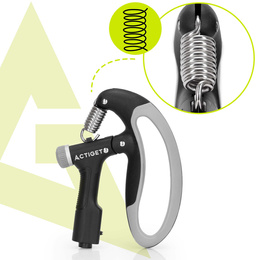 Ściskacz do rąk z regulacją oporu 10-100 kg licznik ruchu, do ćwiczeń dłoni, rehabilitacji szaro-czarny