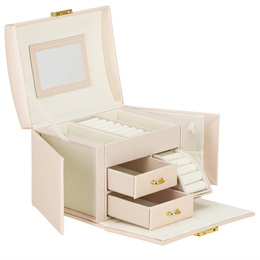 Szkatułka na biżuterię ekoskóra 17,5x12x13,5 cm jasny różowy organizer z przegródkami