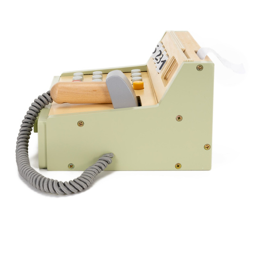 Kasa sklepowa, drewniana zabawka dla dzieci, terminal kart, banknoty, multikolor