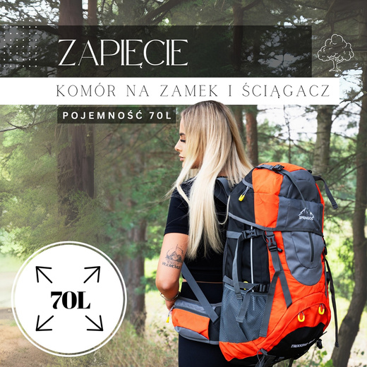 Plecak turystyczny 70 L trekkingowy wielofunkcyjny z gwizdkiem 