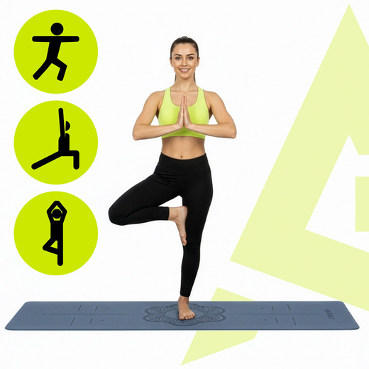 Mata do ćwiczeń 183x61 cm antypoślizgowa TPE do jogi, stretchingu z uchwytem niebieska