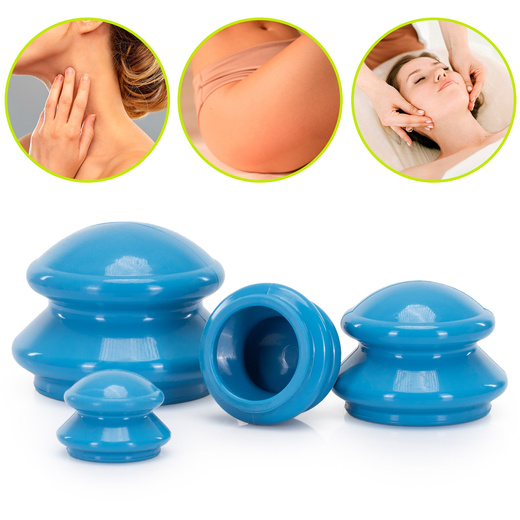 Bańki chiński, gumowe do masażu zestaw 4 szt. antycellulitowy, niebieskie