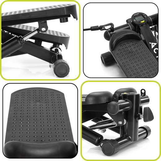 Stepper prosty do ćwiczeń z linkami i licznikiem, trening cardio, fitness czarny