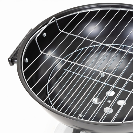 Grill węglowy, zamykany pokrywą okrągły, ruszt 41 cm przenośny, czarno-czerwony