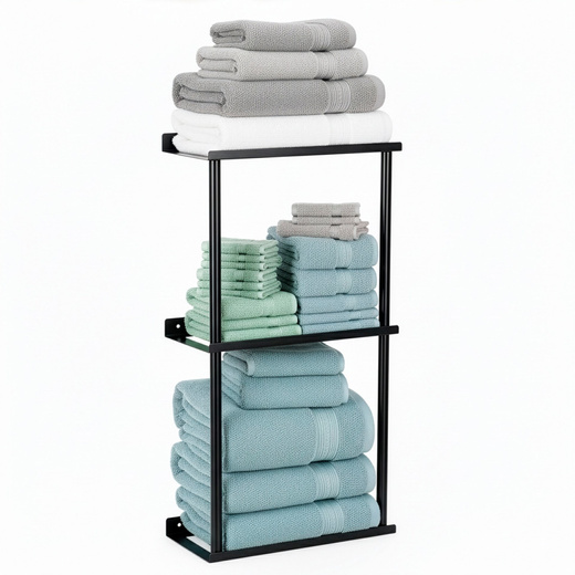 Wieszak łazienkowy na ręczniki, ścienny trzypoziomowy, czarny