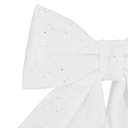 Kokardka świąteczna na choinkę 17 cm brokatowa zawieszka choinkowa biała