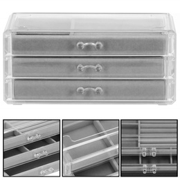 Szkatułka na biżuterię 23x14x11 cm szary welurowy organizer z przegródkami
