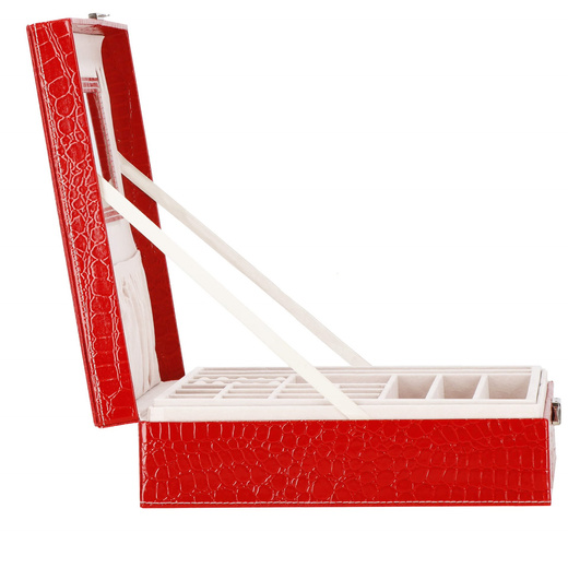 Szkatułka na biżuterię ekoskóra 26x26x8,5 cm czerwony organizer z przegródkami