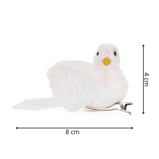 Zawieszki choinkowe 4 szt. ptaszki brokatowe białe