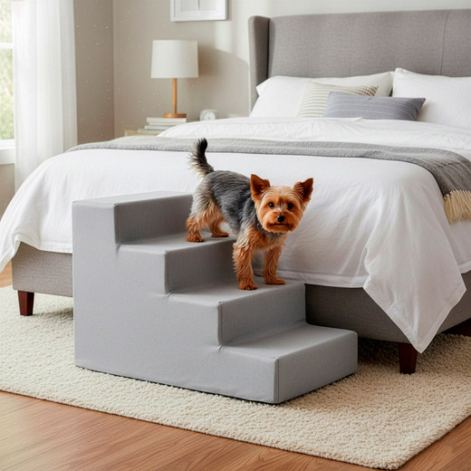 Schodki dla psa do łóżka 40 cm podest, rampa 4-stopniowa, szara