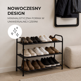 Szafka na buty 3 poziomy stalowa z półkami na obuwie regał 66 x 28 x 53 cm stojak czarny