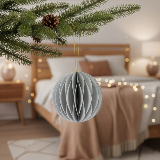 Papierowe bombki 6 szt. zawieszki choinkowe, ozdoby świąteczne 8 cm rozkładane, szary