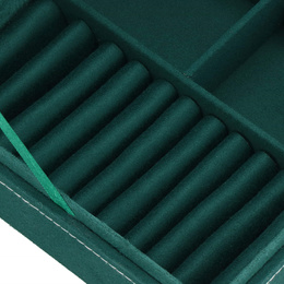 Szkatułka na biżuterię 28x19,5x7 cm zielony welurowy organizer z przegródkami