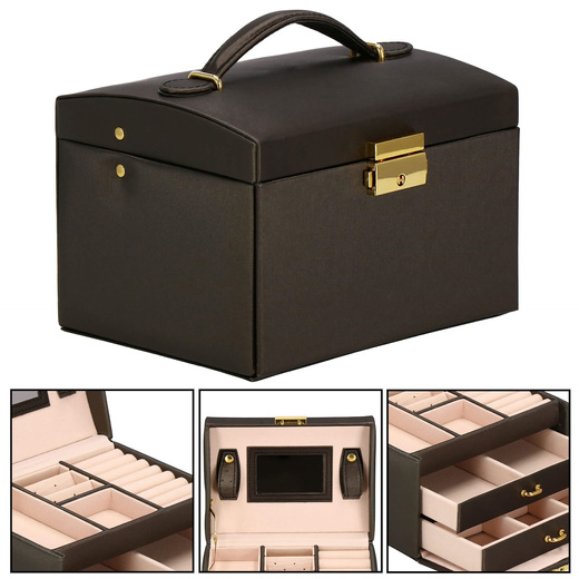 Szkatułka na biżuterię ekoskóra 17,5x14x12,5 cm brązowy organizer z przegródkami