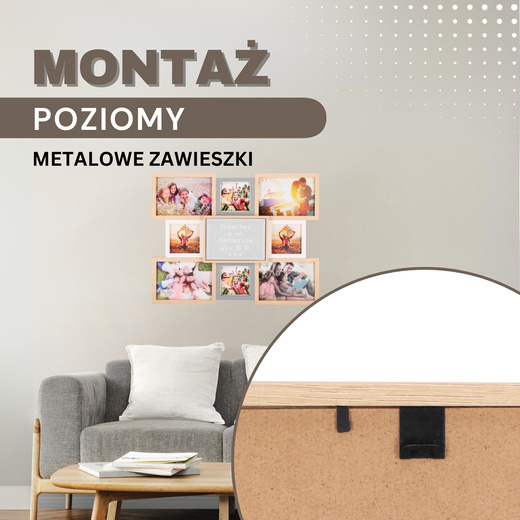 Multiramka na zdjęcia 8 ramek kolaż na zdjęcia 13x18 cm, 10x10 cm brązowo-szara