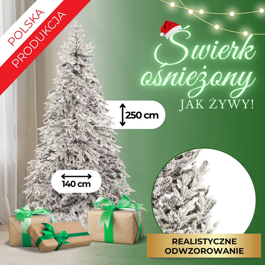 Choinka sztuczna premium 250 cm świerk ośnieżony drzewko bożonarodzeniowe PE