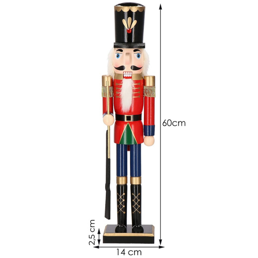 Dziadek do orzechów 60 cm z karabinem, drewniany żołnierzyk czerwony, figurka świąteczna