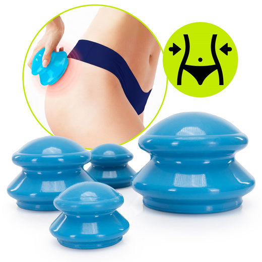 Bańki chiński, gumowe do masażu zestaw 4 szt. antycellulitowy, niebieskie