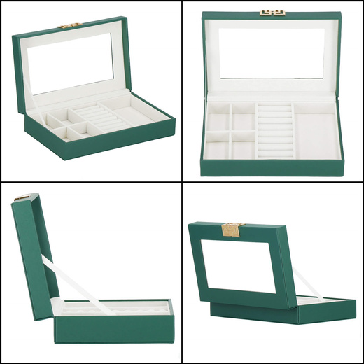 Szkatułka na biżuterię 23,5x14x5,5 cm zielony, ekoskóra organizer z przegródkami