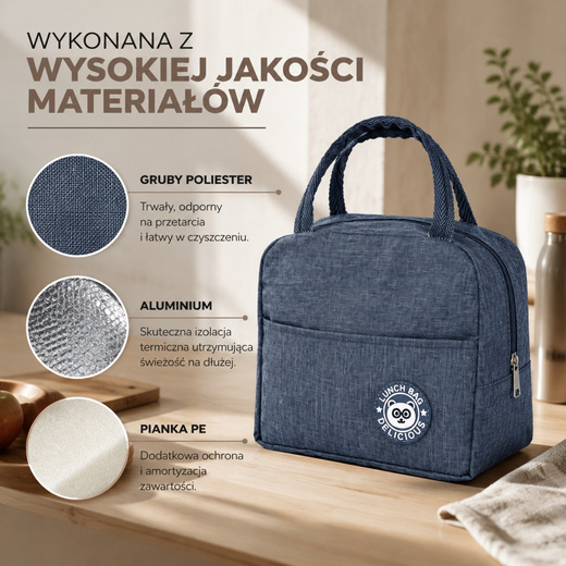 Torba termiczna na jedzenie 5L na biwak, piknik, plażę granatowa