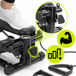 Stepper prosty do ćwiczeń z linkami i licznikiem, trening cardio, fitness czarny