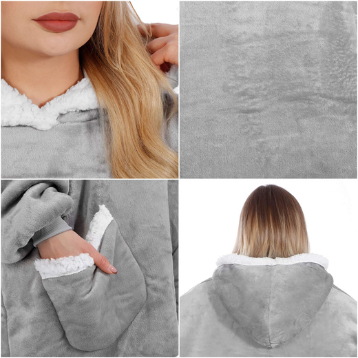 Kocobluza damska oversize koc bluza 2w1 z kapturem ciepła szara