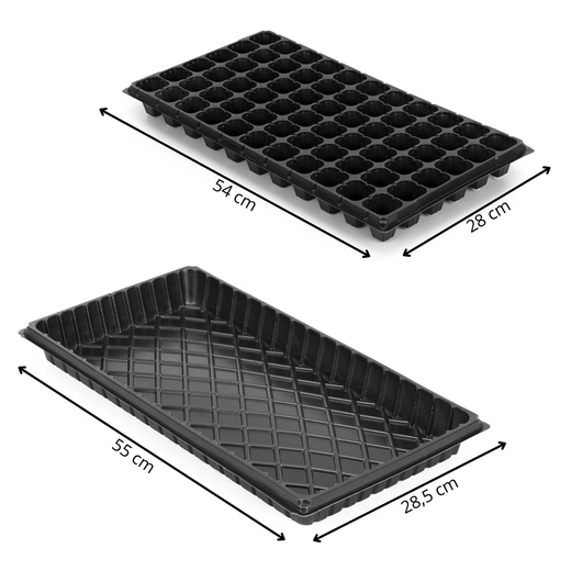 Wielodoniczka z tacką 54x28 cm minidoniczki do wysiewu 66szt. rozsadnik, czarny