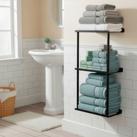 Wieszak łazienkowy na ręczniki, ścienny trzypoziomowy, czarny