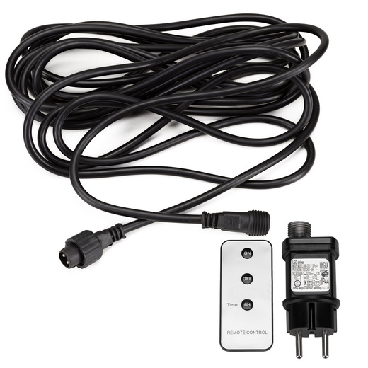 Przedłużacz do lampek choinkowych PRO 5 m + zasilacz PRO 12W + pilot z funkcją timer
