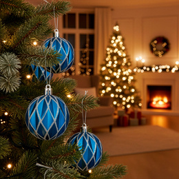 Bombki choinkowe 7 cm 6 szt.  zestaw ozdoby świąteczne zdobione matowe, niebiesko-srebrne