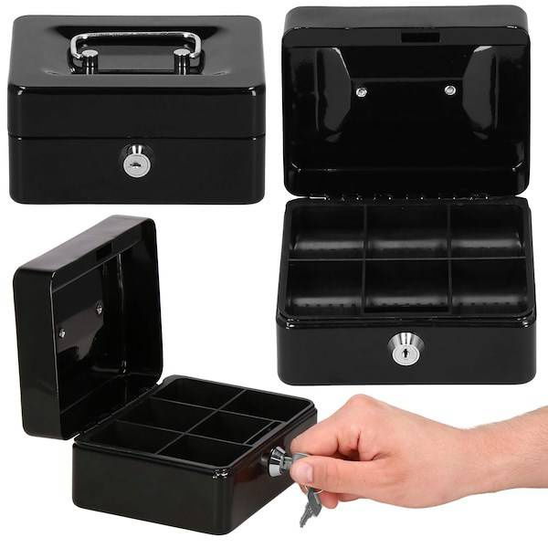 Kasetka na pieniądze 15x12x8 cm metalowy sejf pudełko czarne