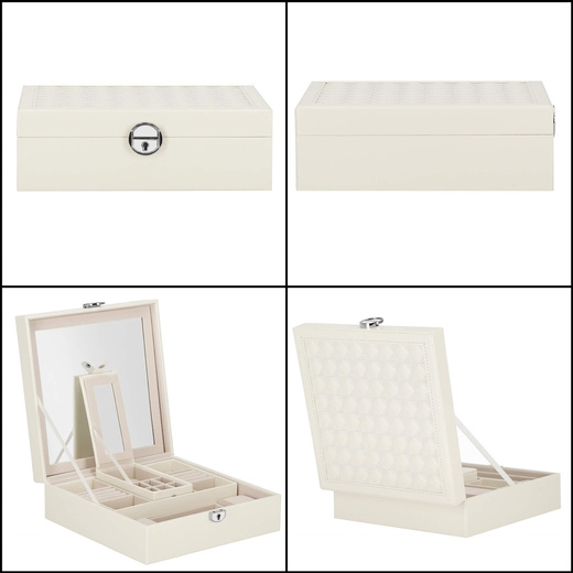 Szkatułka na biżuterię ekoskóra 25x25x8,5 cm kremowy organizer z przegródkami