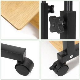 Stolik na kółkach regulowany 76-86 cm biurko mobilne pod laptopa jasnobrązowe