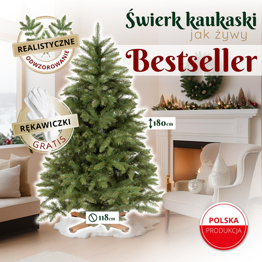 Choinka sztuczna 180 cm świerk kaukaski jak żywy Royal Trees premium drzewko świąteczne