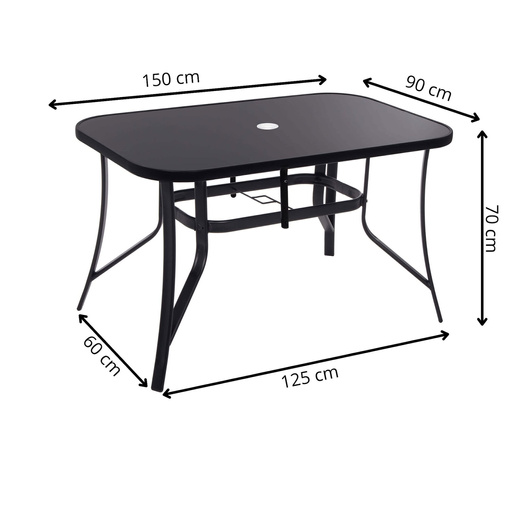 Meble ogrodowe metalowe zestaw dla 8 osób stół 150 cm i 8 krzeseł czarne