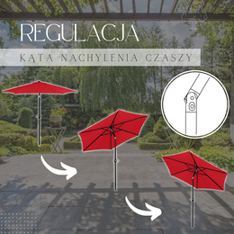 Parasol ogrodowy składany 260 cm duży z korbą na balkon czerwony