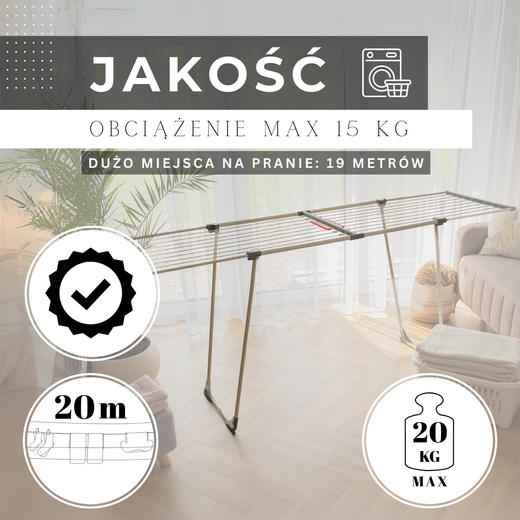 Suszarka na pranie składana teleskopowa na ubrania, bieliznę, z wbudowanymi haczykami