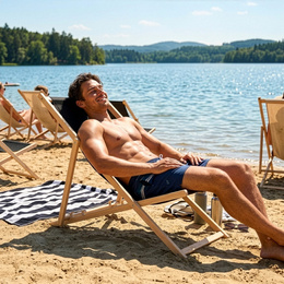 Leżak ogrodowy, drewniany z 3-stopniową regulacją, plażowy, balkonowy, czarny